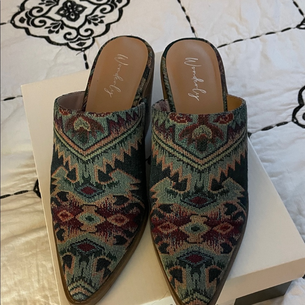 Wonderly Multicolor Woven Pointed Toe Mules
